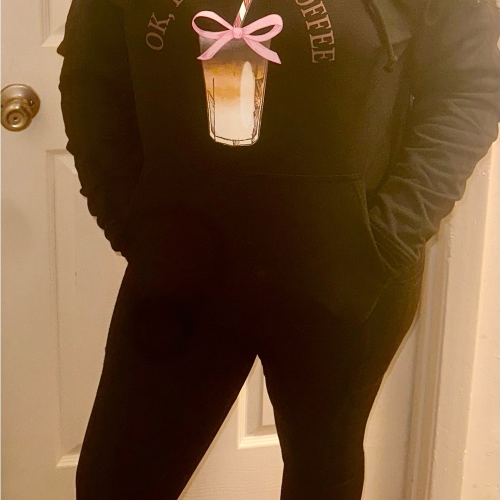 Black Hoodie with Coffee Graphic